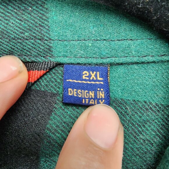 Design in Italy Shirt Mens 2XL Green Plaid Flannel Long Sleeve Button Up *GUC* - Picture 2 of 9